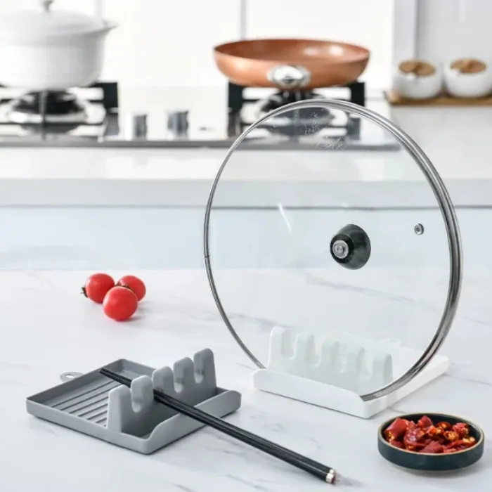 Premium Plastic Oil Spill Spoon Resting Tray – 4-Slot Spoon Holder Stand for Kitchen Utensils, Spatula, Ladle & Chopsticks (Random Color, Pack of 1) - Buy Online at Alikart