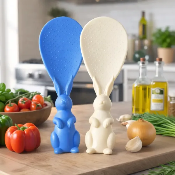 Plastic Rice Serving Scoop – Rabbit Handle Non-Stick Rice Shovel for Kitchen (Random Color-Pack of 1)