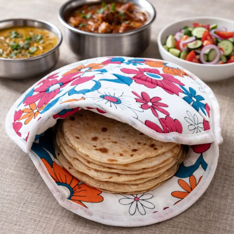 Printed Cotton Roti Cover Bag | Reusable Chapati Warmer Cloth for Roti, Naan, Tortilla & Paratha (Random Print-Pack of 1) - Detailed Feature View 1