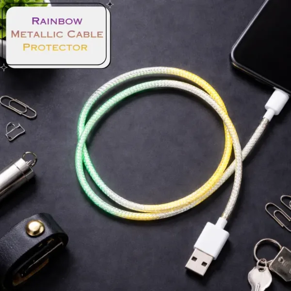 Rainbow Metallic Cable Protector – 150 cm Spiral Wire Organizer for Charging Cables (Multicolor-Pack of 1)