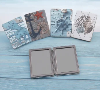 Ocean Print Rectangular Diamond Mirror – Travel-Friendly Compact Makeup Mirror, Elegant & Stylish Design (Random Design-Pack of 1)