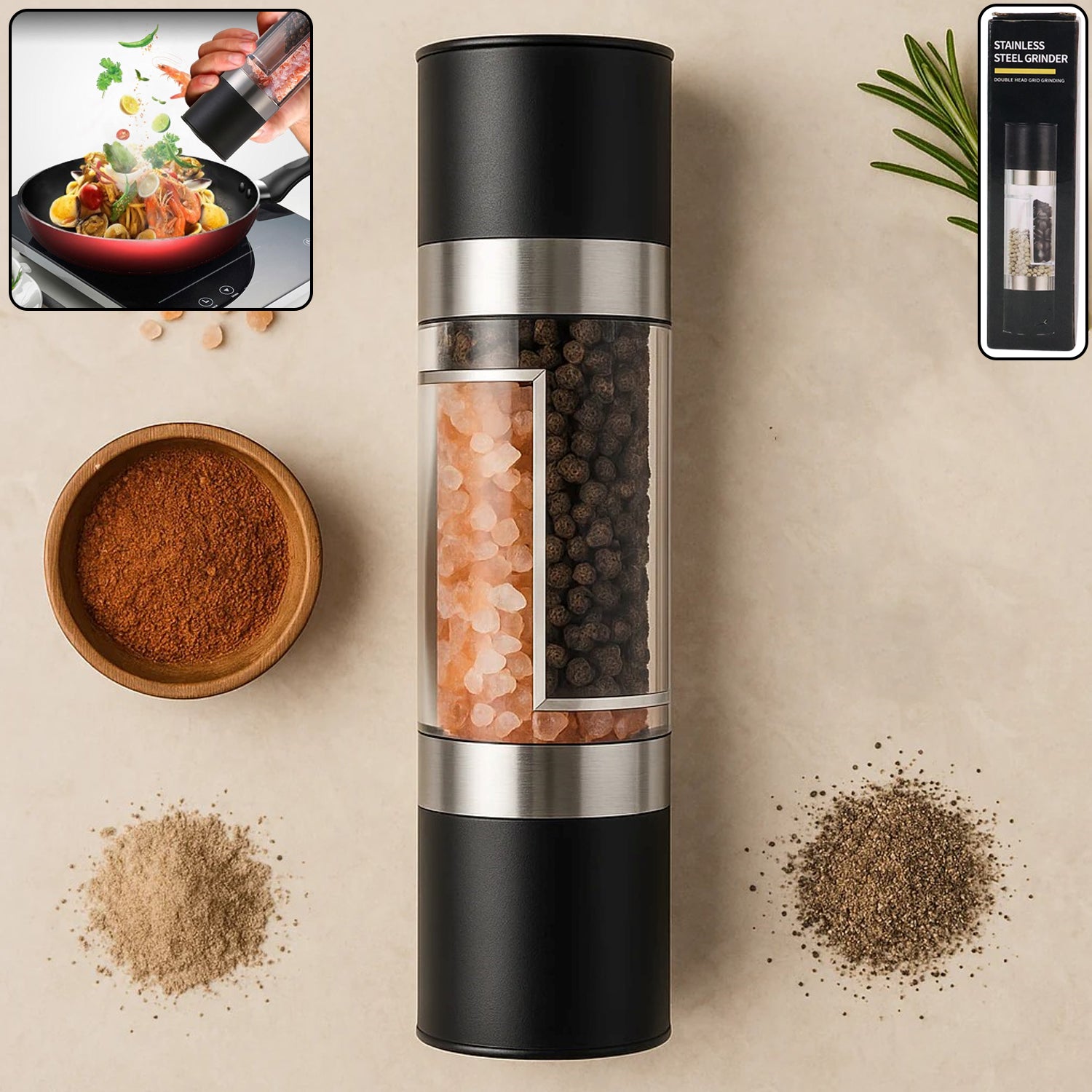 Premium 2-in-1 Stainless Steel Salt and Pepper Grinder - Buy Online at Alikart