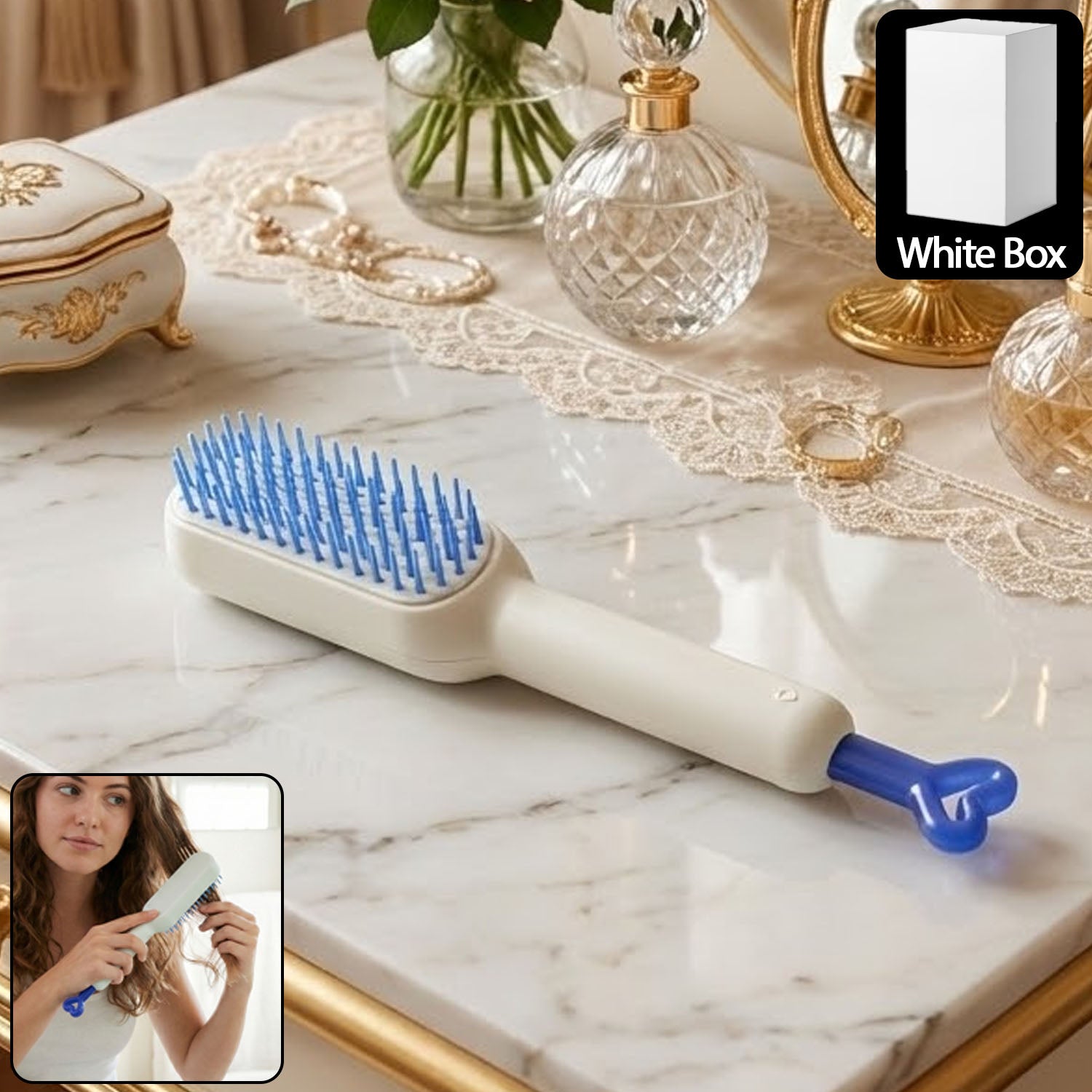Premium Self-Cleaning Hairbrush, Massage Comb (1 Pc / With Box), Hair accessories - Buy Online at Alikart