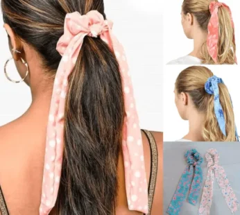 Detachable Georgette Hair Scrunchies – Long Tail Design, Fashionable & Soft ( Pack of 1 )