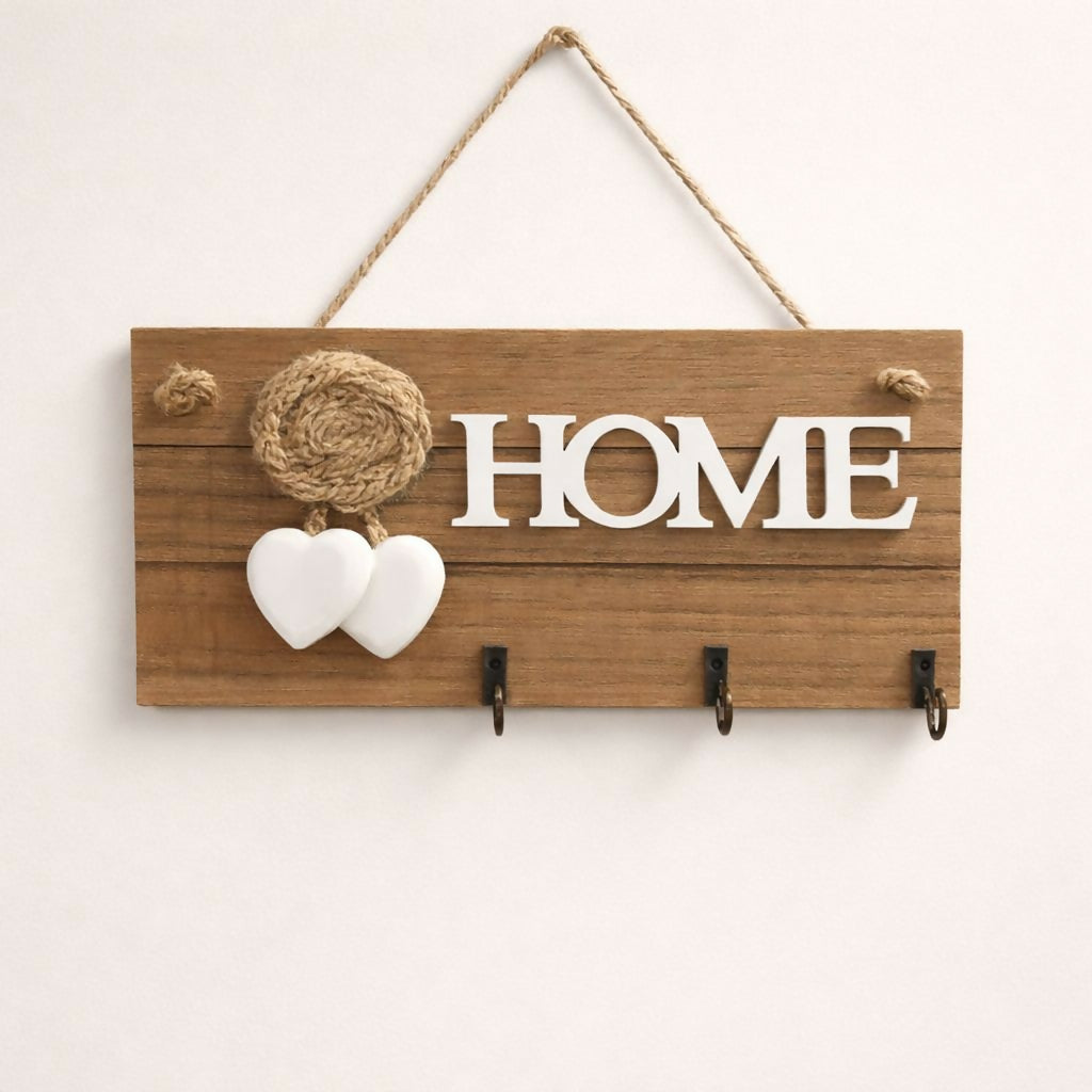 Wooden HOME Key Holder Wall Mount with 3 Hooks Organizer - Detailed Feature View 3