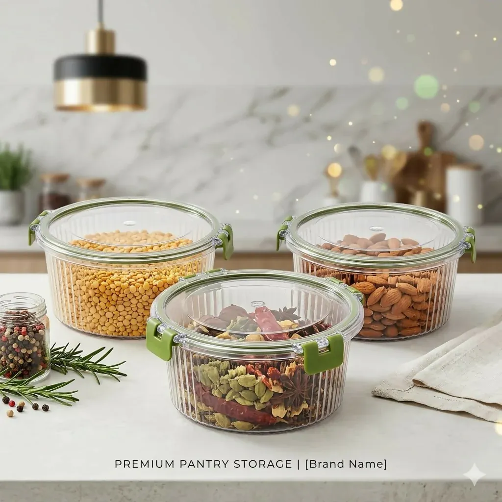 Bingo 3-Piece Premium Food Storage Container Set (1600ml Each) | Airtight 4-Way Lock & Leak-Proof | BPA-Free Food Grade Material | Refrigerator Safe & Space Saving Clear Jars - Detailed Feature View 4