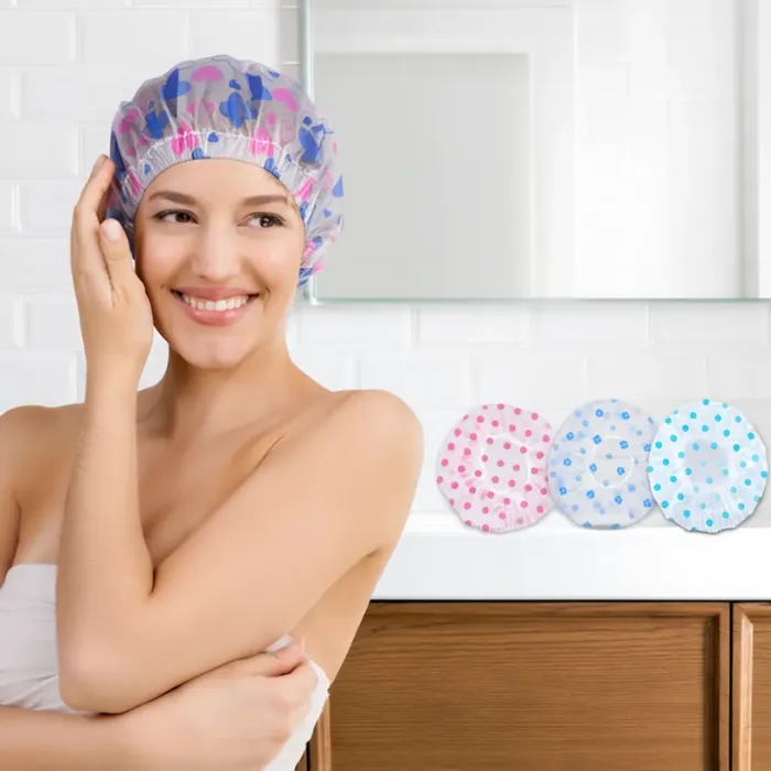 Waterproof Shower Cap – Free-Size Elastic Bath Cap for Men & Women, Ideal for Home, Spa & Salon Use (Random print -Pack of 1) - Detailed Feature View 4