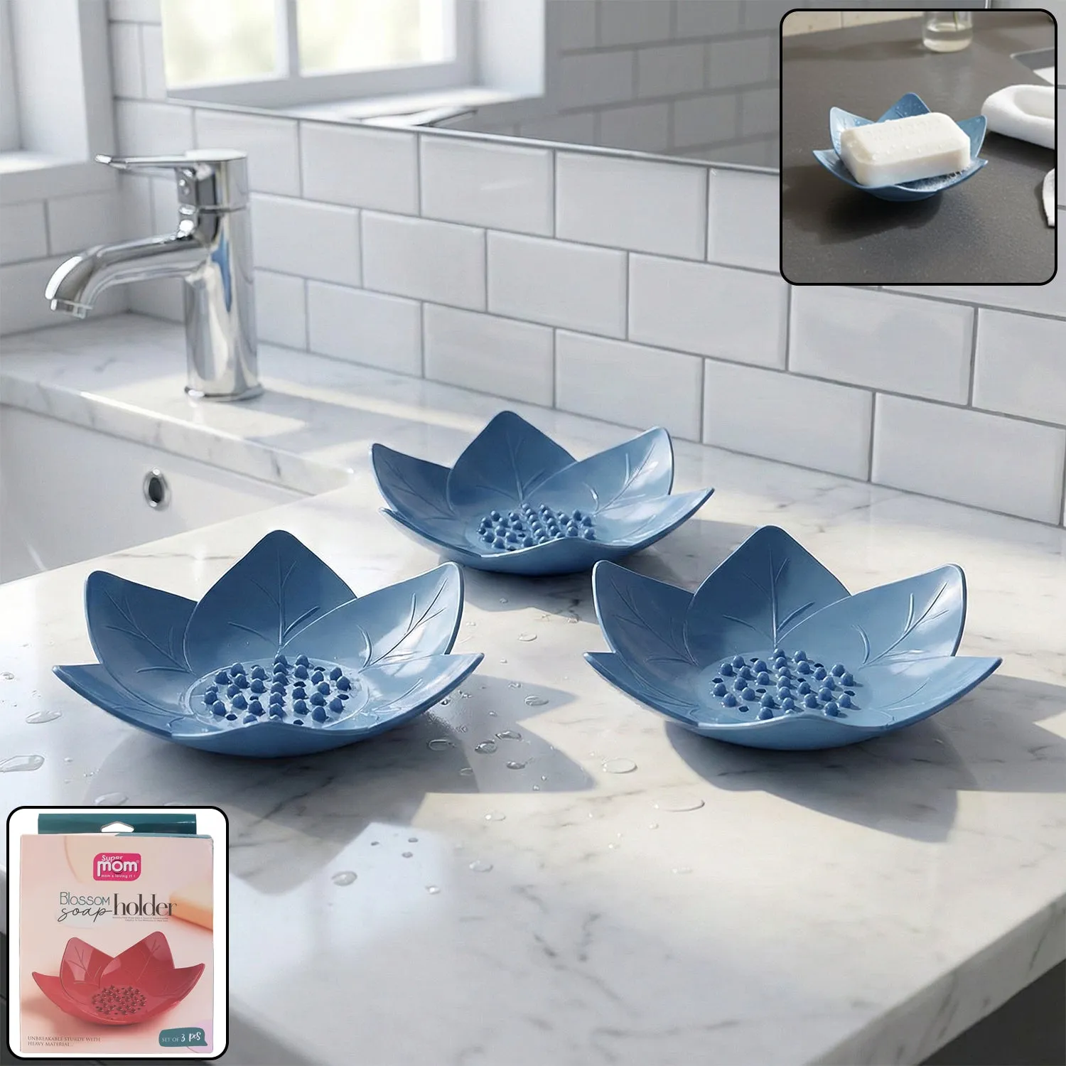 Premium Supermom 3-Piece Lotus Blossom Design Soap Holder Set - Buy Online at Alikart