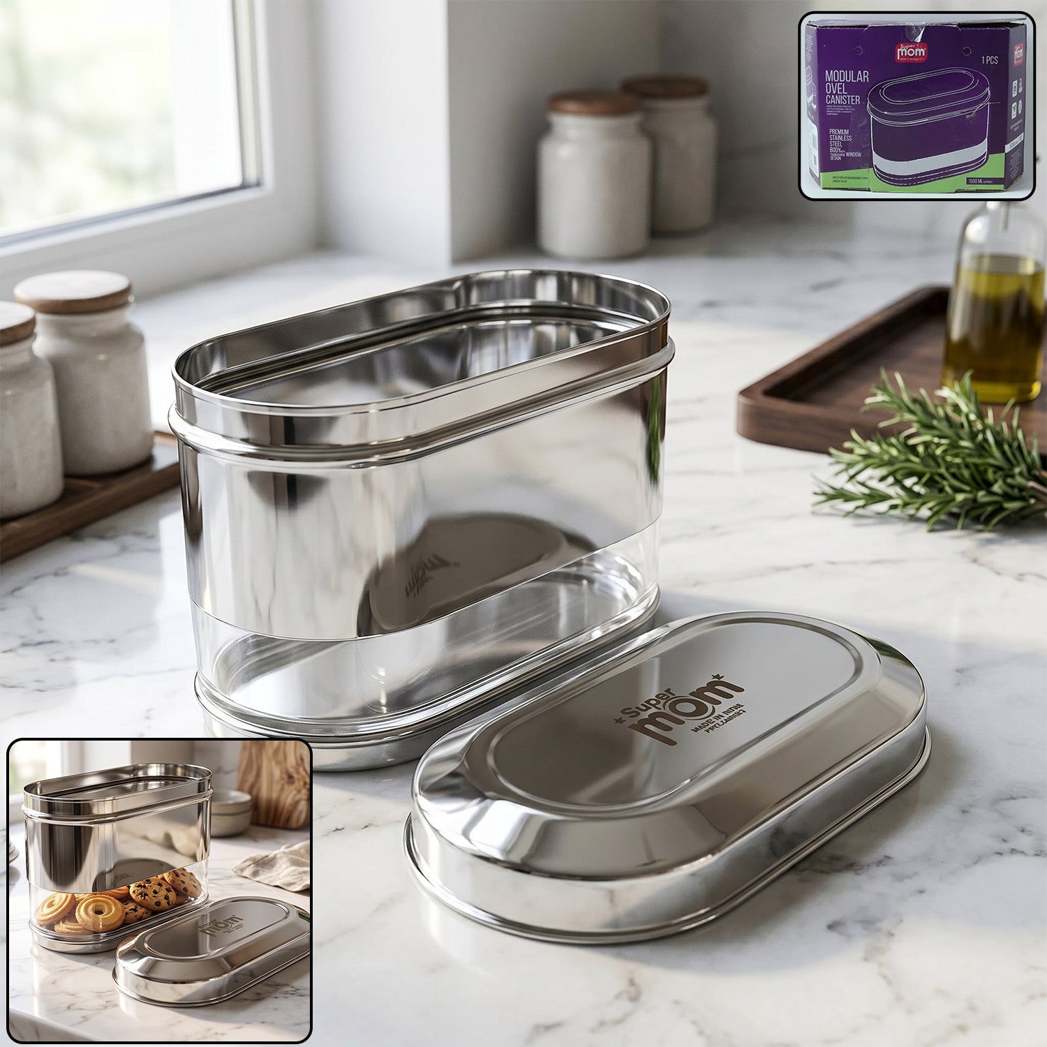 Premium Supermom Premium Stainless Steel Modular Oval Canister (1500 ML) - Buy Online at Alikart