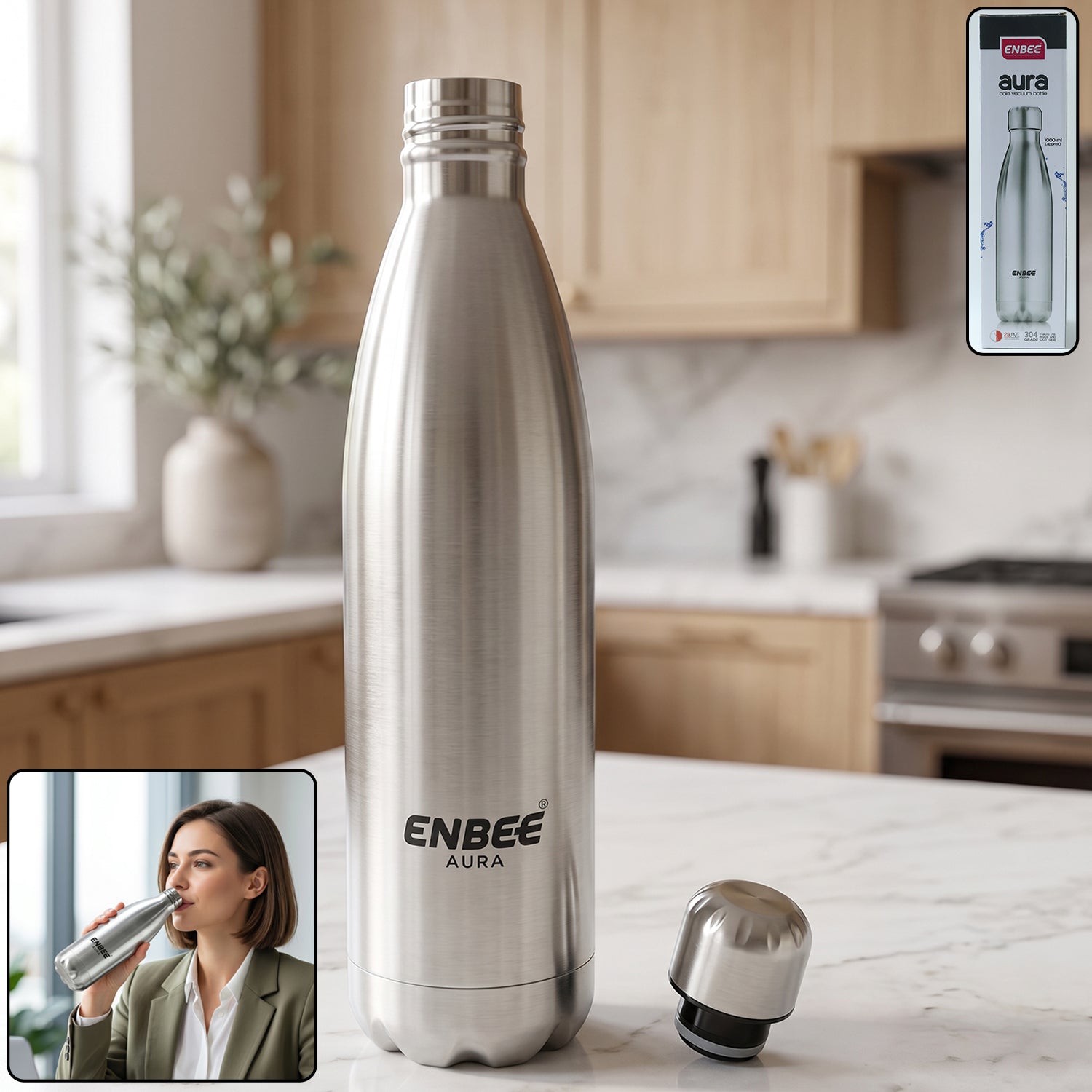 Premium ENBEE Aura Stainless Steel Insulated Water Bottle (1 Pc, 1000 ML) - Buy Online at Alikart