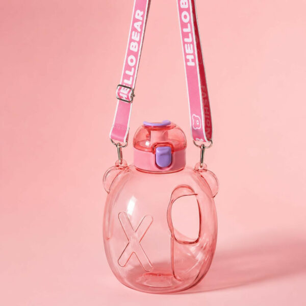 Kids Bear Shape Water Bottle with Straw & Adjustable Sling Strap