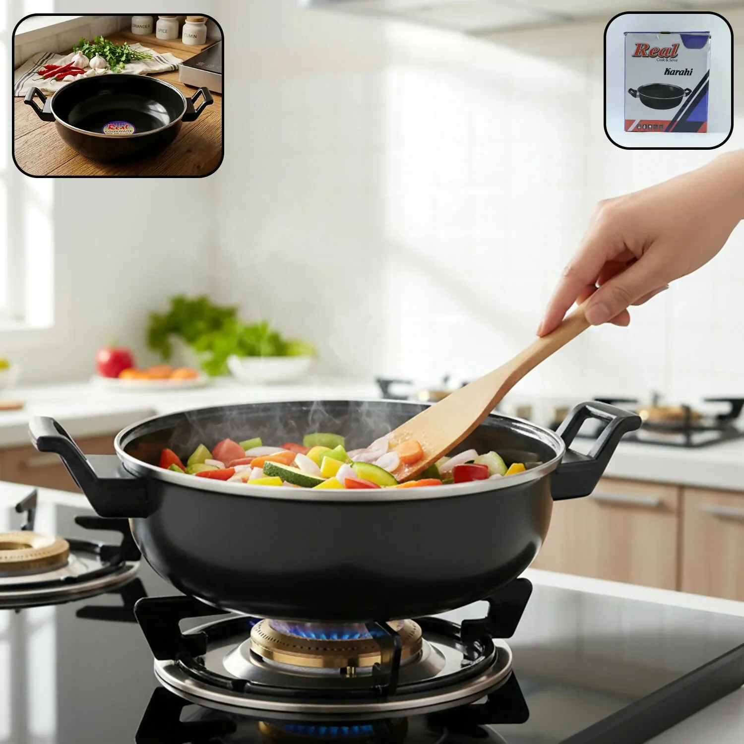 Premium Multipurpose Kitchen Cooking Pan for Frying, Stir Fry, Curry & Vegetable Cooking - Buy Online at Alikart