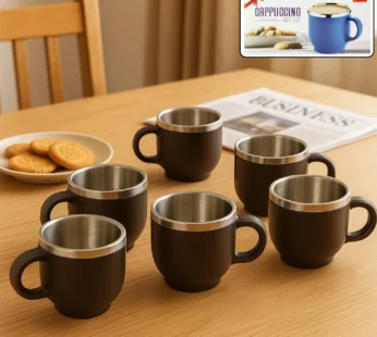 Apex Premium Double Wall Stainless Steel Cappuccino Mug Gift Set (6 Pc / 100 ML)