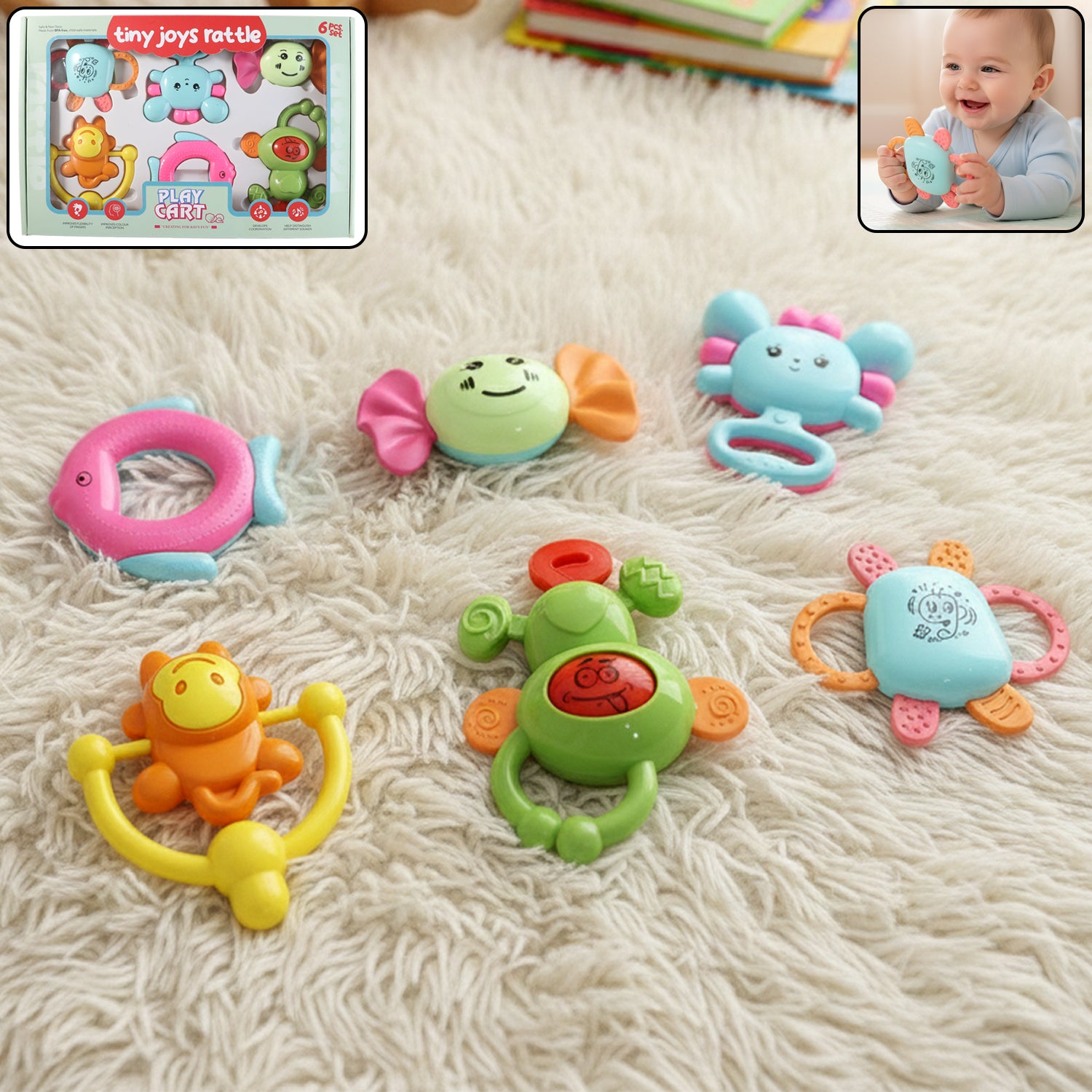 Premium Play Cart Tiny Joys Rattle Toy Set – 6-in-1 Baby Rattles - Buy Online at Alikart
