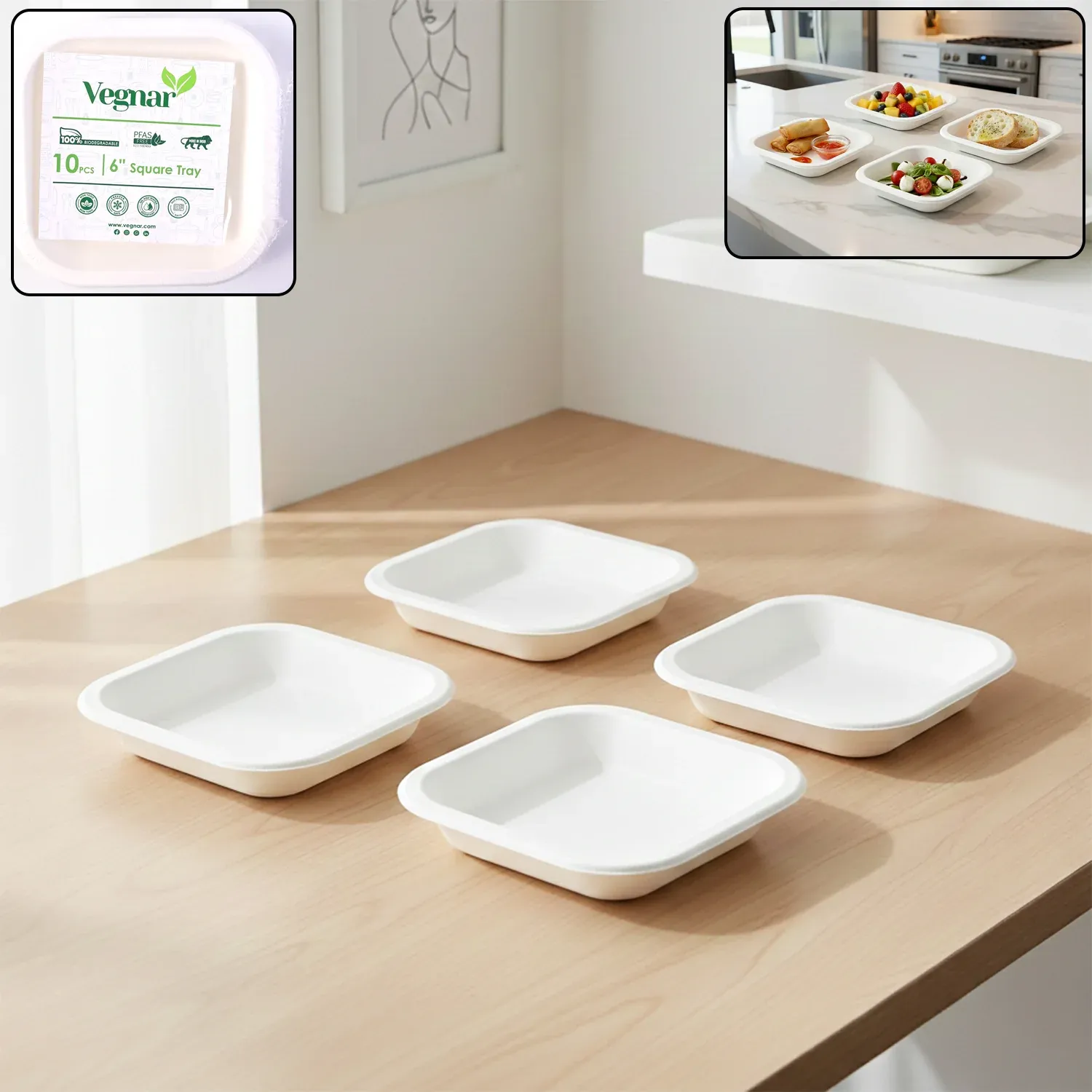 Premium Disposable Square Food Serving Tray Set (10 Pc) - Buy Online at Alikart
