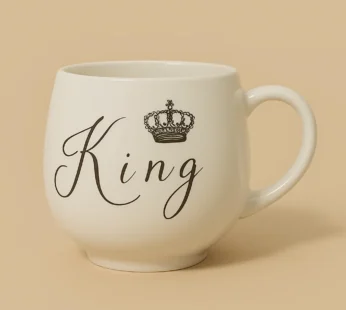 Elegant White Ceramic “King” Printed Mug with Crown Design