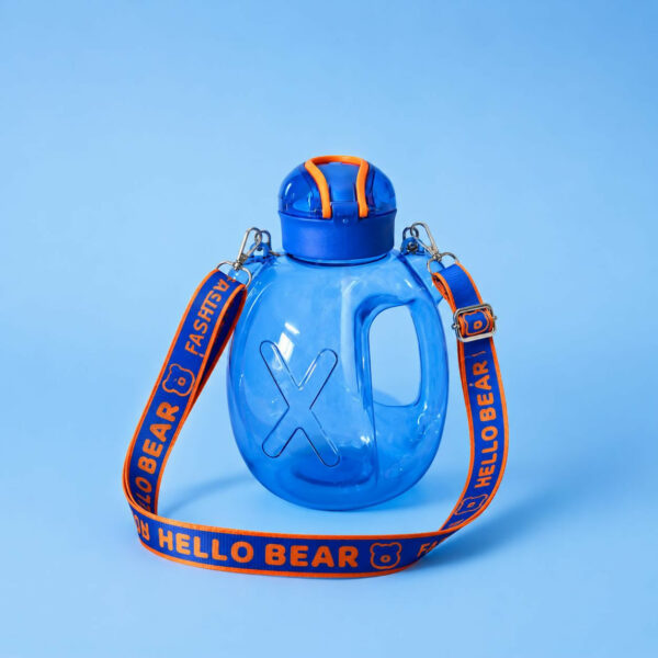 Blue 1200 ML Kids Bear Water Bottle with Straw & Adjustable Sling Strap