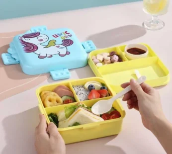 Unicorn Square Kids Lunch Box | Stainless Steel Inner with Plastic Outer | Cute School Tiffin (Random Color- Pack of 1)