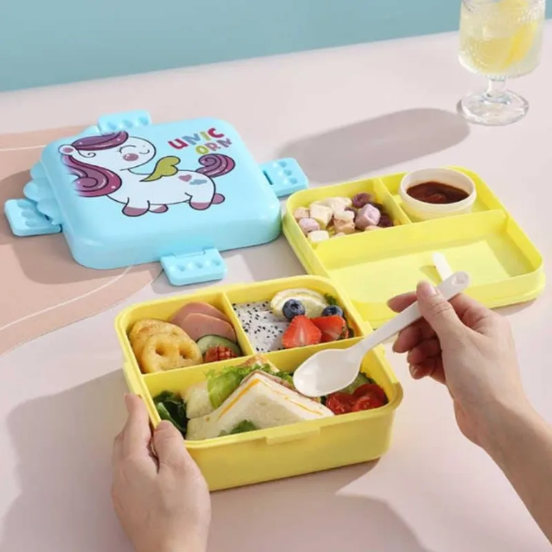 Premium Unicorn Square Kids Lunch Box | Stainless Steel Inner with Plastic Outer | Cute School Tiffin (Random Color- Pack of 1) - Buy Online at Alikart