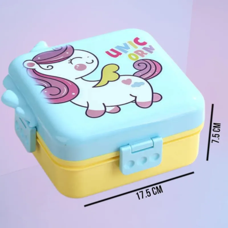 Unicorn Square Kids Lunch Box | Stainless Steel Inner with Plastic Outer | Cute School Tiffin (Random Color- Pack of 1) - Detailed Feature View 2