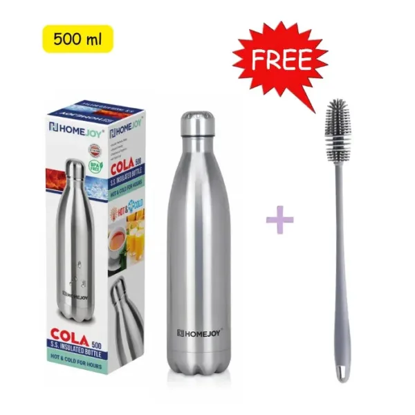 HomeJoy Hot & Cold Cola Bottle 500ml – Stainless Steel Water Bottle with 12 Hours Cold Guarantee + Free Bottle Brush (Pack of 1)