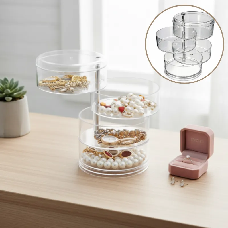 Premium 4-Layer Rotating Jewellery Box – Multi-Tier Organizer for Rings, Earrings, Bracelets & Accessories - Buy Online at Alikart