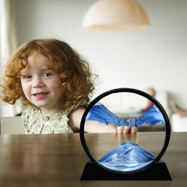 3D Moving Deep Sea Sandscape – Round Glass Flowing Sand Frame | Relaxing Desktop Sand Art Toy for Home & Office Decor (Pack of 1 Pc) - Detailed Feature View 1
