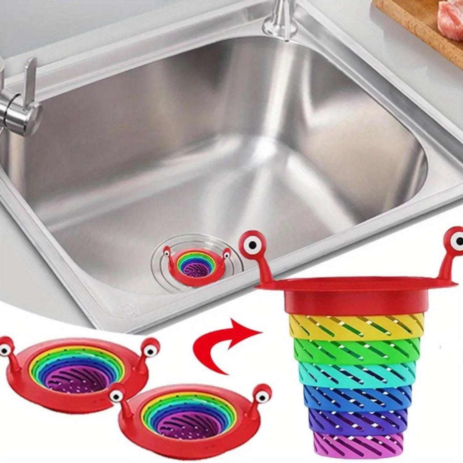Colourful Foldable Retractable Kitchen Sink Strainer – Plastic Drain Filter Net & Anti-Clogging Catcher (Pack of 1) - Detailed Feature View 2