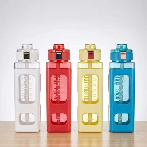 900ml Creative Square Water Bottle – Leakproof, Portable & Stylish Hydration Bottle for Gym, Office, Travel & Home Use (Random color-Pack of