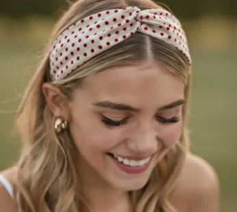 Polka Dot Twist Knot Women’s Hair Band – Stylish Non-Slip White Headband with Black Dots (Random color-Pack of 1)