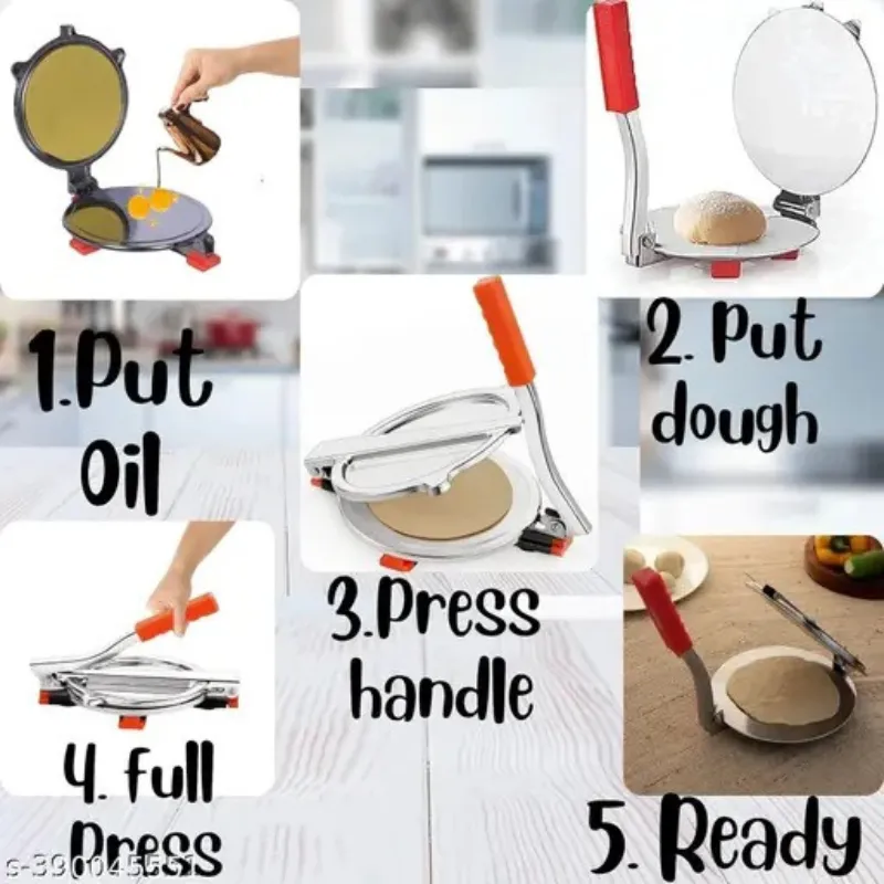 Heavy Quality Stainless Steel Puri Maker Press (6.5-Inch Dia) – Manual Roti Press with Handle | Papad, Khakhra & Chapati Maker - Detailed Feature View 2