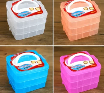 3 Layers 18 Grid Plastic Transparent Jewelry Storage Box – Portable Organizer for Earrings, Rings, Crafts & Cosmetics (Random color-Pack of 1)