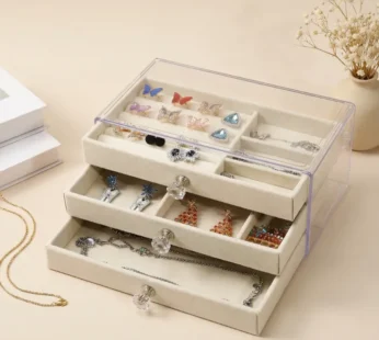 3-Drawer Stackable Velvet Jewelry Box – Elegant Jewelry Organizer with Soft Lining