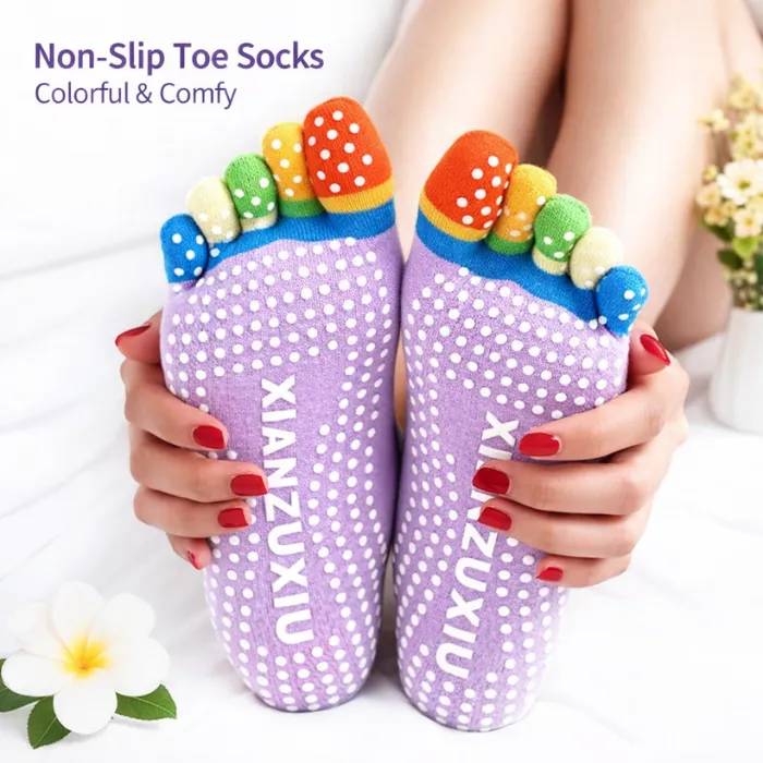 Premium Yoga Gym Non-Slip Socks for Women – Colorful Massage Toe Socks with Full Grip for Home, Sports & Exercise (Random color-Pack of 1 Pair) - Buy Online at Alikart