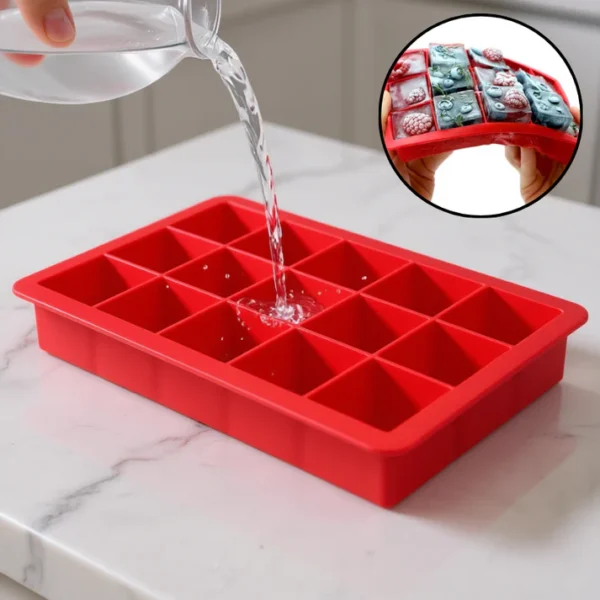 15 Cube Silicone Ice Maker Tray with Heavy Duty Frame
