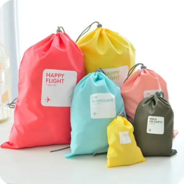 4 Pcs Waterproof Shoe & Laundry Bags – Reusable Nylon Travel Organizer Pouch Set for Shoes, Clothes & Delicates (Random Color)