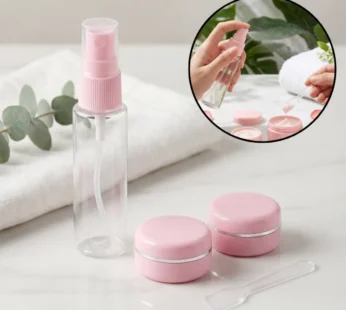 Refillable Travel Cosmetic Bottle Set – Portable Spray Bottle, Cream Jars & Spatula for Toiletries, Makeup & Liquid Storage(4Pcs Set)