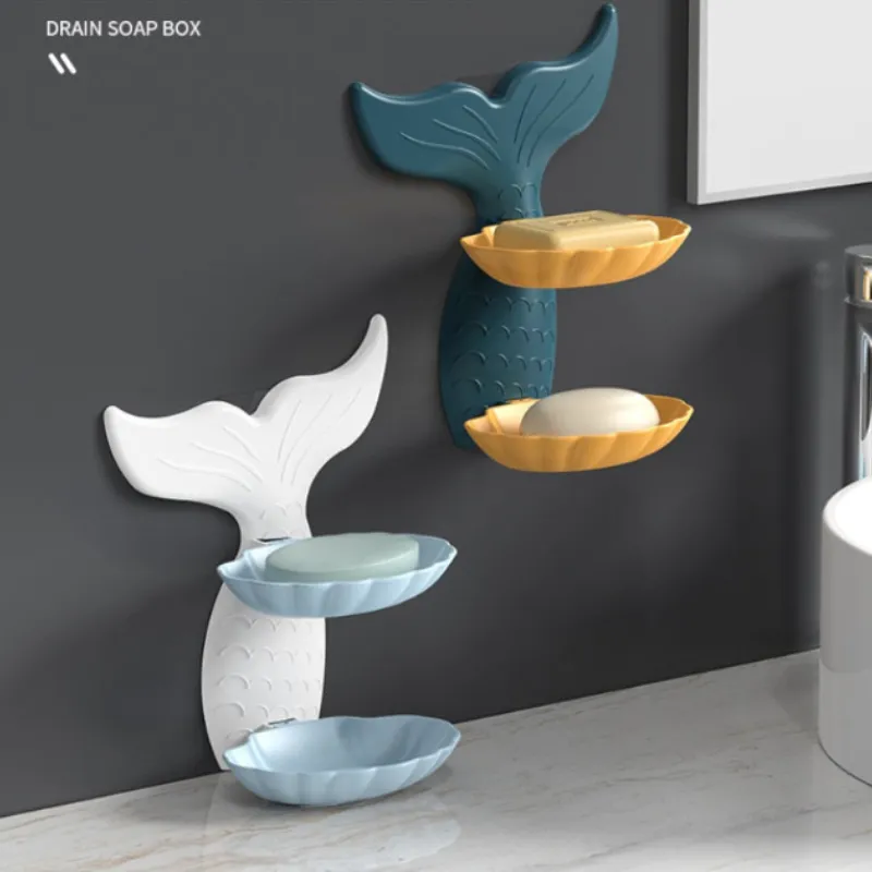 Mermaid Double Layer Soap Tray – Self-Adhesive Bathroom Soap Holder, Mermaid-Shaped Stand (Random color-Pack of 1) - Detailed Feature View 1