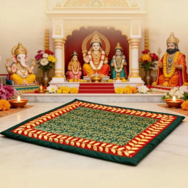 Puja Aasan Mat 80 × 80 cm – Soft Fabric Prayer Mat for Puja & Religious Rituals - Detailed Feature View 5