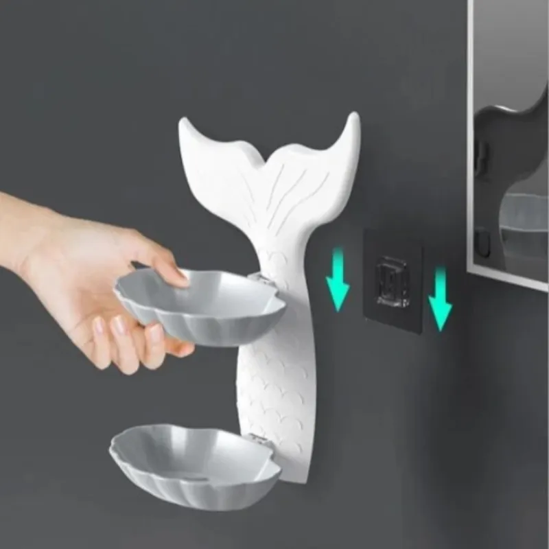 Mermaid Double Layer Soap Tray – Self-Adhesive Bathroom Soap Holder, Mermaid-Shaped Stand (Random color-Pack of 1) - Detailed Feature View 2