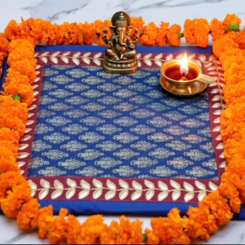 Puja Aasan Mat 80 × 80 cm – Soft Fabric Prayer Mat for Puja & Religious Rituals - Detailed Feature View 3