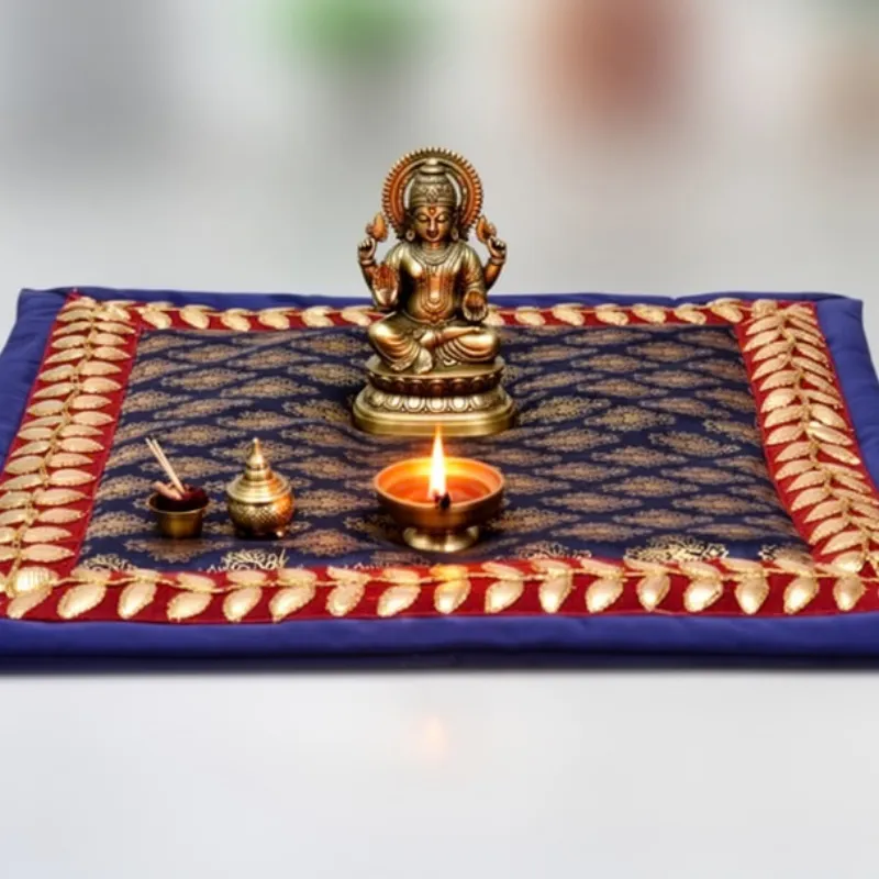 Puja Aasan Mat 80 × 80 cm – Soft Fabric Prayer Mat for Puja & Religious Rituals - Detailed Feature View 4