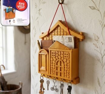 Key Holder with Key Villa – Wooden Organizer with Hooks & Storage for Keys & Small Accessories
