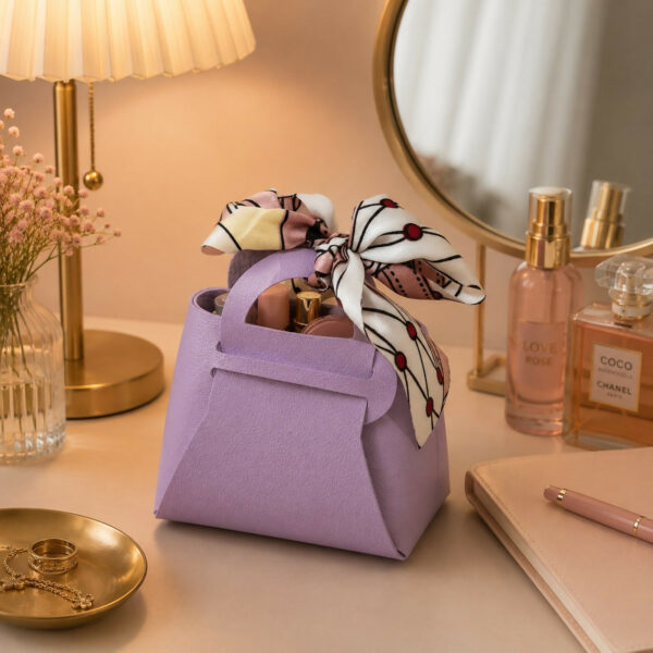 Mini Lavender Handbag Organizer with Printed Scarf for Women