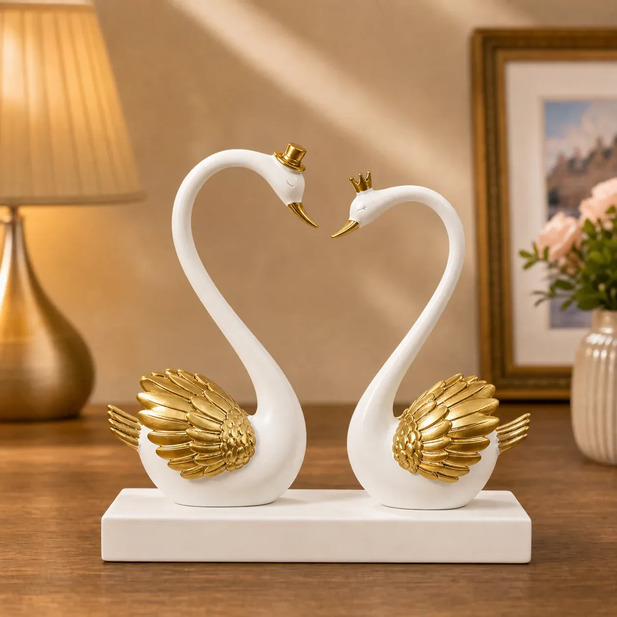 Romantic Swan Couple Showpiece with Love Plaque Home Decor (Color may vary) - Detailed Feature View 6