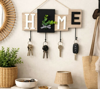 Wooden HOME Key Holder Wall Mount with Hooks for Entryway