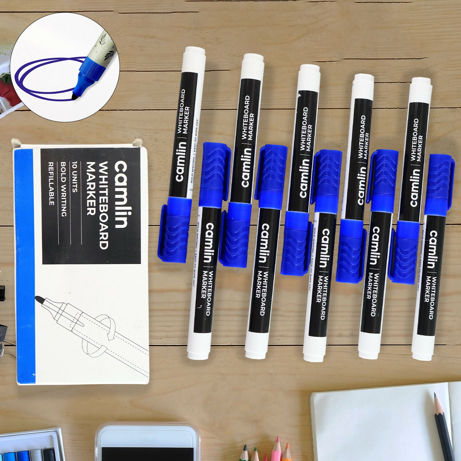 Premium Camlin Whiteboard Marker – Bold, Refillable, Easy Wipe (Blue, Pack of 10) - Buy Online at Alikart