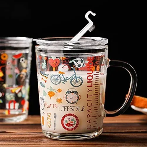 400ml Cute Glass Cup with Straw – Random Design Transparent Drinking Glass for Coffee, Juice, Milk & Cold Drinks - Detailed Feature View 4