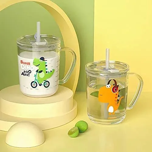 Premium 400ml Cute Glass Cup with Straw – Random Design Transparent Drinking Glass for Coffee, Juice, Milk & Cold Drinks - Buy Online at Alikart