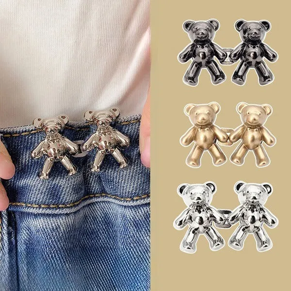 Bear Button Jeans Buckle – Adjustable Alloy Jean Button Replacement for Pants, Skirts & DIY Clothing -Random color-1 Pair(2 Pcs Buckle)